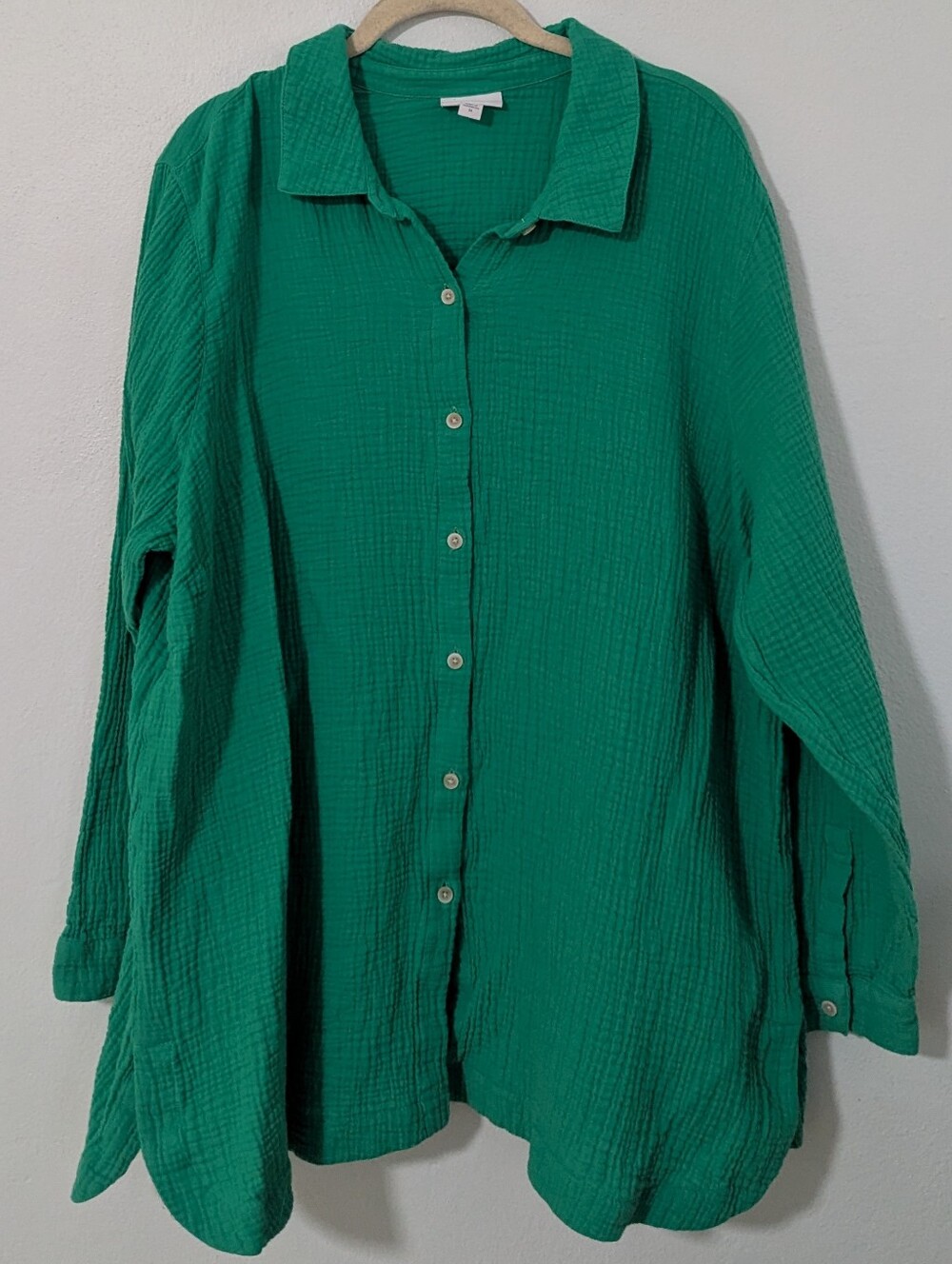 J. Jill Button Front Gauzy Oversized Tunic Shirt Lightweight Green 2X